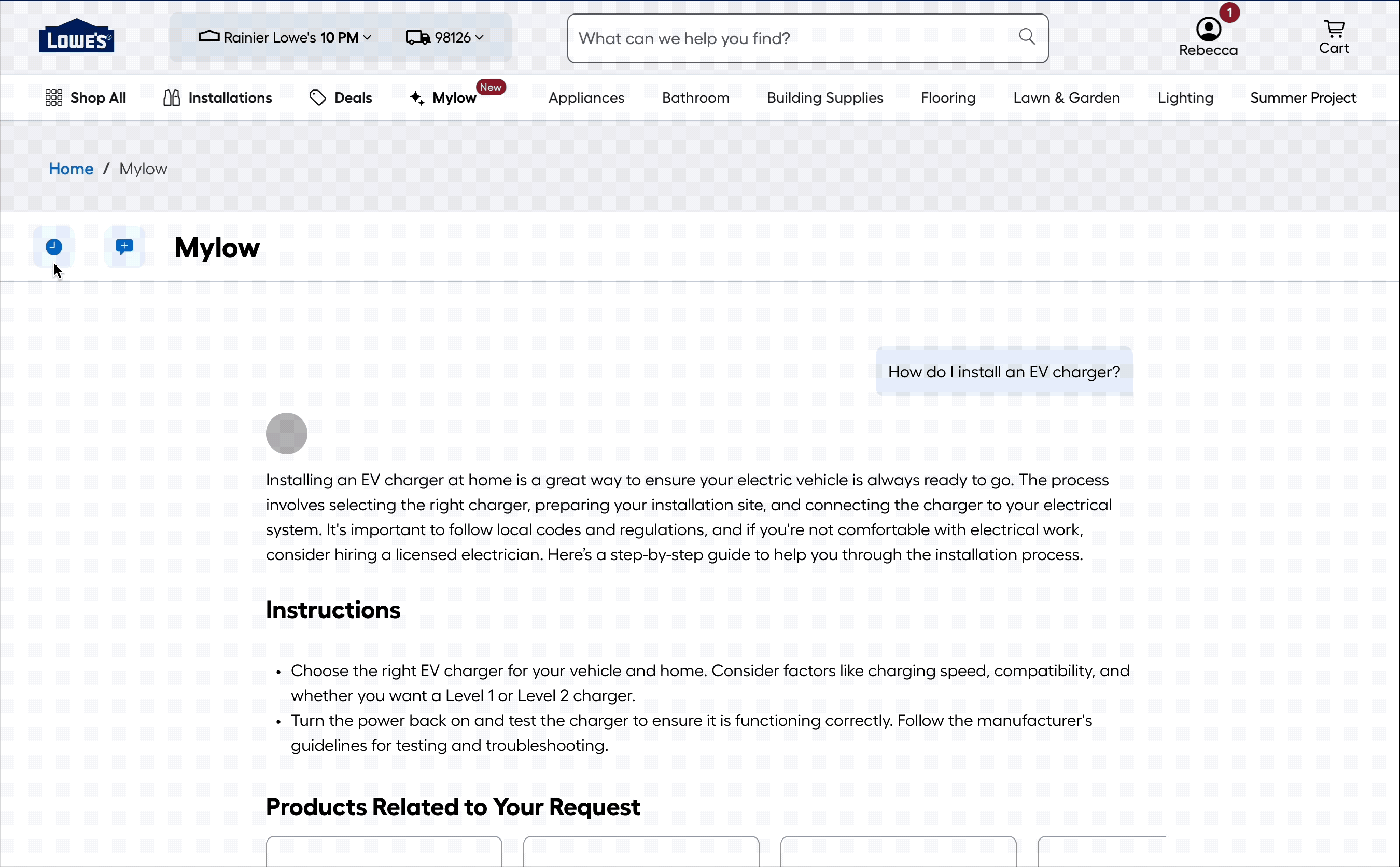History menu interaction prototype animation