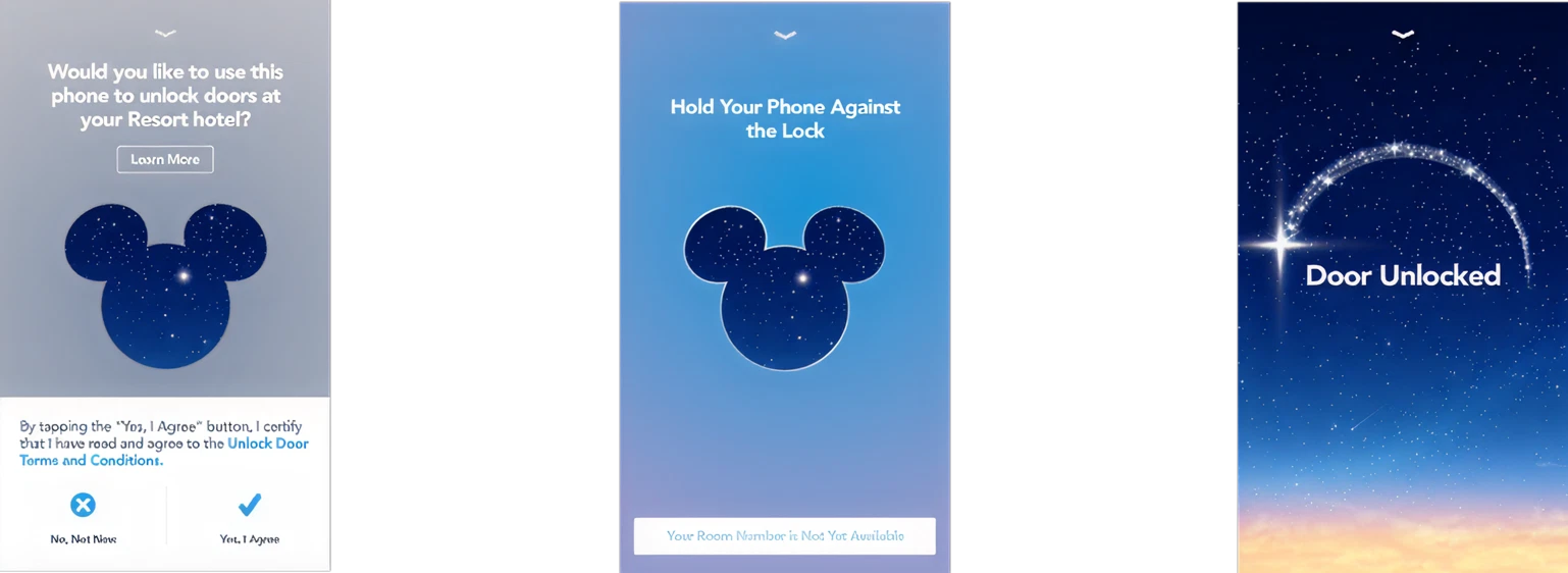 Walt Disney World Digital Key screens