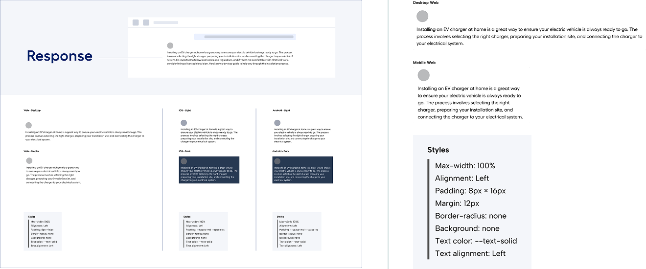 Response component split-panel showing desktop and mobile web variants